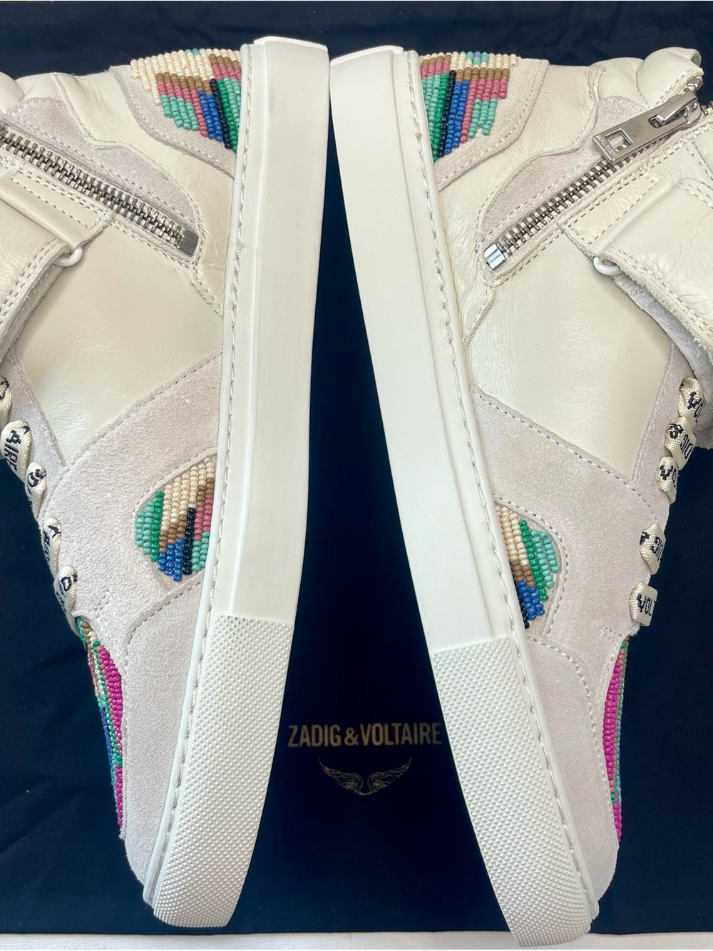 NIB ZADIG & VOLTAIRE MID FLASH FOLK BEADS 💯 LEATHER MID FLASH TRAINER EU39 SZ 8 - Picture 8 of 14
